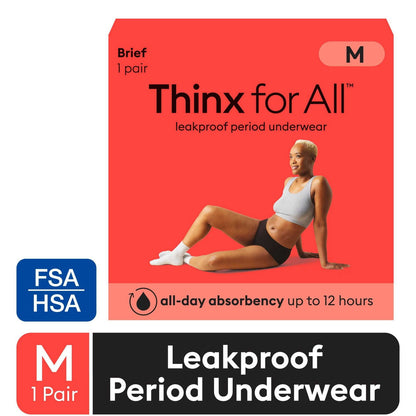 Thinx for All Women's Comfort Brief Leakproof Period Underwear, M, Black