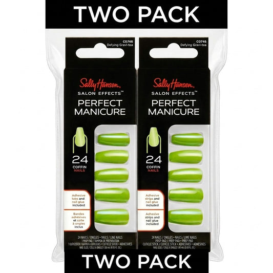 2 Pack Sally Hansen Salon Effects Press-On Nails Coffin Defying Gravi-Tea Green