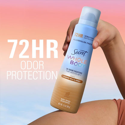 Secret Whole Body Deodorant Spray for Women, Almond Milk & Honey Scent, 3.5 oz