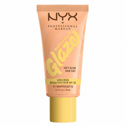 NYX PROFESSIONAL MAKEUP Buttermelt Glaze Soft Glow Skin Tint with SPF 30 Up To 12HR Wear 01 Whipped Butta