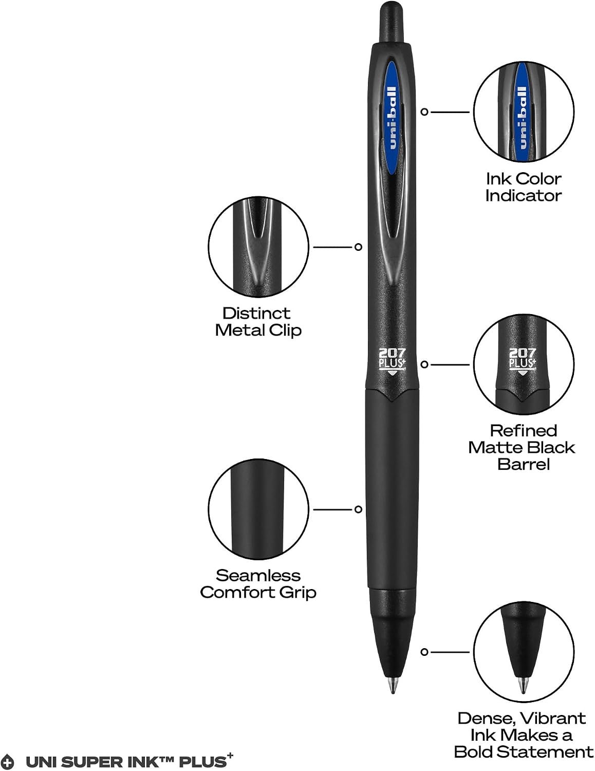 uniball 207 PLUS+ Retractable Gel Pen, Medium Point (0.7mm), Blue, 2 Pack