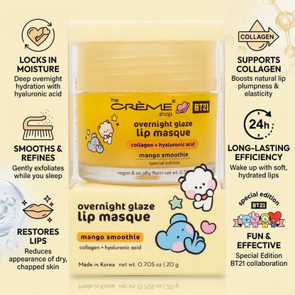 The Crème Shop BT21 Mango Smoothie Overnight Glaze Lip Mask Collagen HA 0.705oz