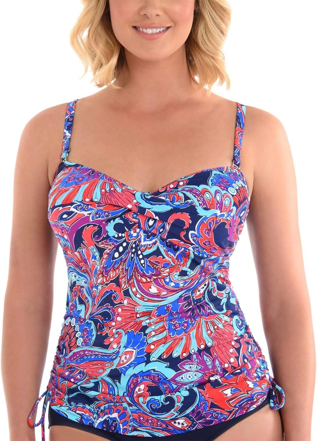 Swim Solutions Womens No Wall Flowers Metallic Tankini Swim Top Pink 12