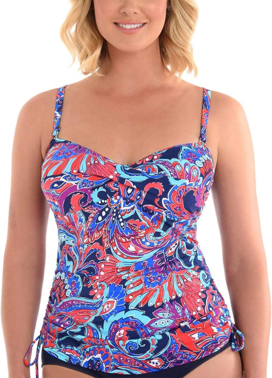 Swim Solutions Womens No Wall Flowers Metallic Tankini Swim Top Pink 12