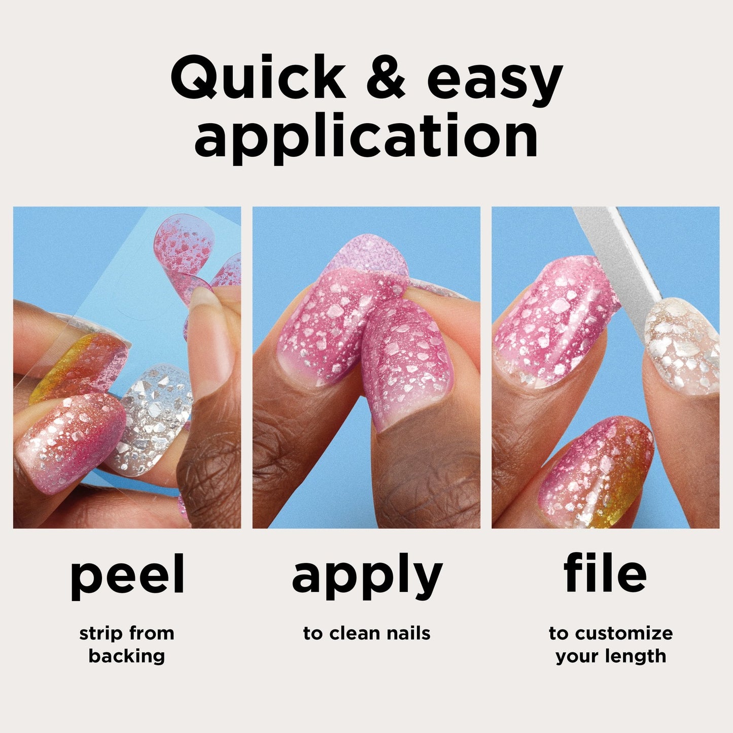 Sally Hansen Salon Effects Nail Strips | No UV Light Needed, No Dry Time, Long-Lasting, Non-Damaging | 32 Nail Strips, 1 Cuticle Stick, Nail File, Prep Pad | Phen-Animal
