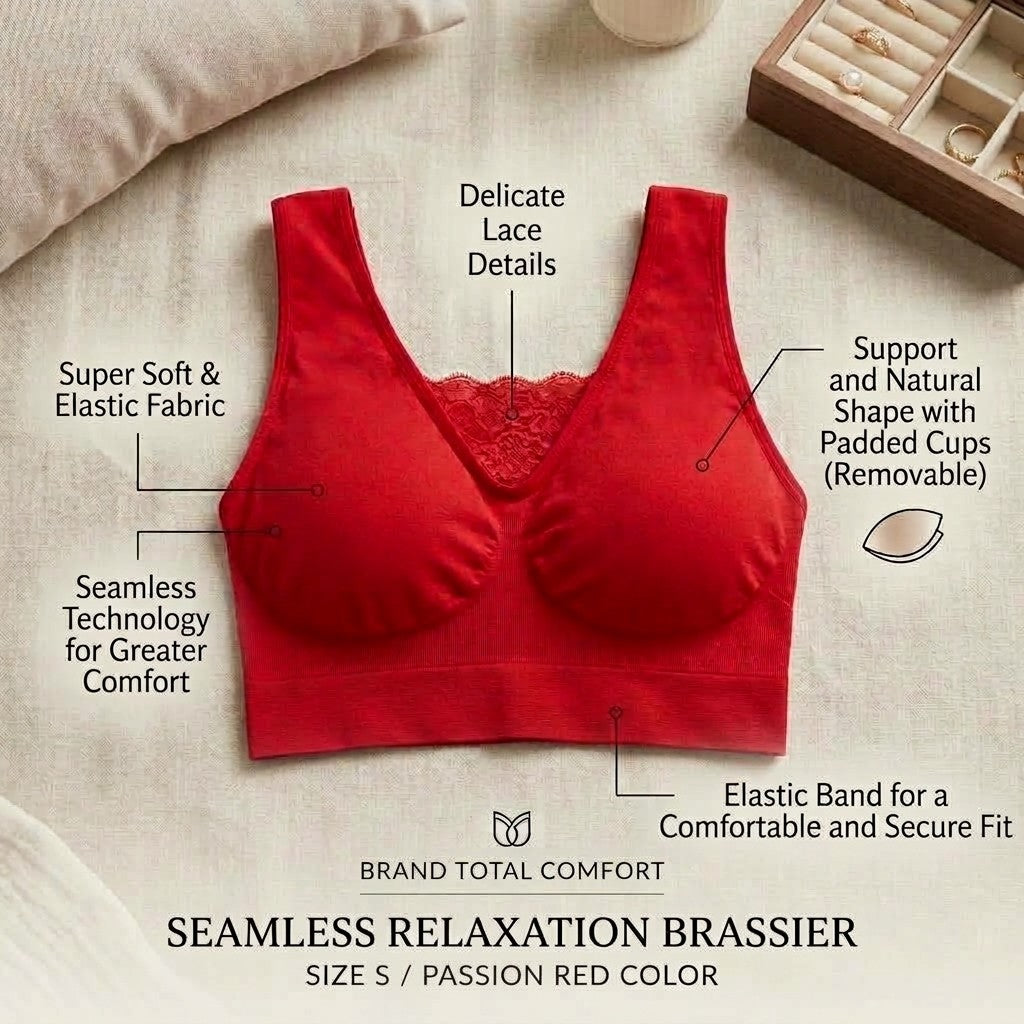 Rhonda Shear Red Seamless Lace Trim Bra Wirefree Comfort Size Small S NWOT