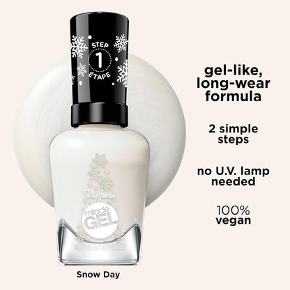 Sally Hansen Miracle Gel Snow Day Long Lasting Gel Like Formula No UV Lamp Needed White Glitter Nail Polish