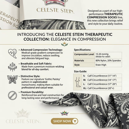 Celeste Stein Women's Mild Compression Knee High Stockings 8-15 mmHg Black Calipso