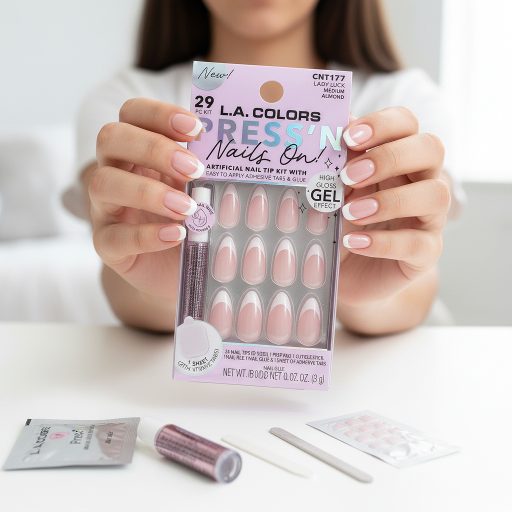 L.A. Colors Lady Luck Press On Nails Medium Almond Gel High Gloss CNT177 29pc