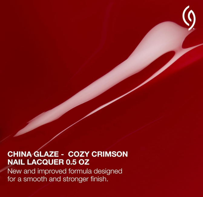 China Glaze CG Nail Lacquer Cozy Crimson – Cherry Red Nail Polish Quick Dry, Chi