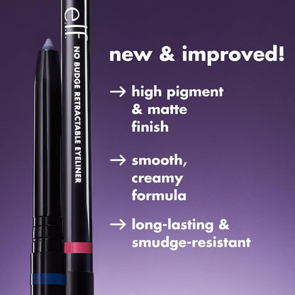 e.l.f. No Budge Retractable Eyeliner, Creamy, Ultra-Pigmented & Waterproof Black