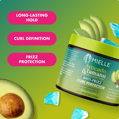 Mielle Organics Avocado & Tamanu Anti-Frizz Curl Cream for Textured Hair, 12 oz