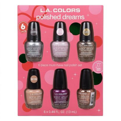 L.A. COLORS Polished Dreams 6 Piece Nail Polish Gift Set Color Craze Hardeners