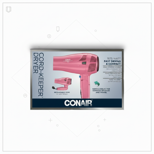 Conair Cord Keeper 1875W Hair Dryer Pink Retractable Cord Ionic Dual Voltage