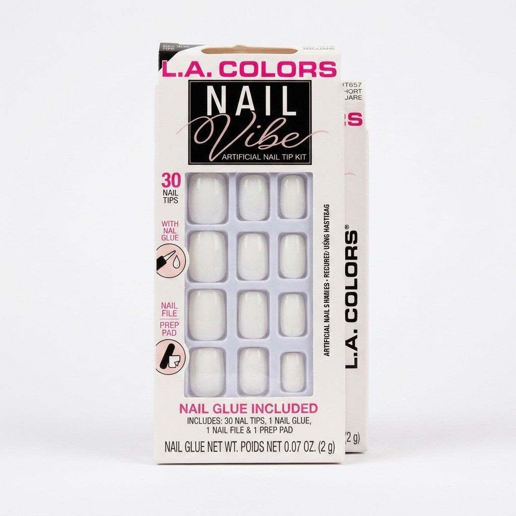 L.A. Colors Nail Vibe Artificial Nail Tip Kit Inspire Short Square White CNT657