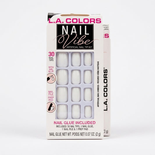 L.A. Colors Nail Vibe Artificial Nail Tip Kit Inspire Short Square White CNT657