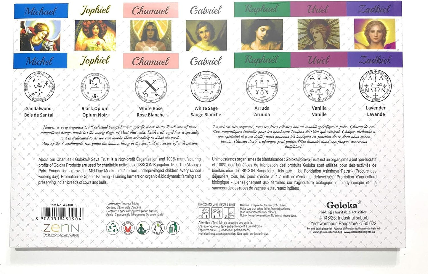 Goloka Archangel Incense 7 Pack Set Michael Gabriel Raphael Uriel Chamuel Zadkie Jophiel