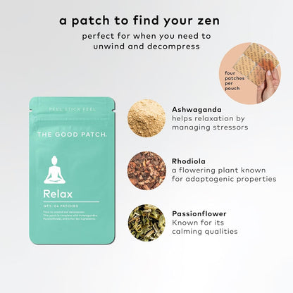 The Good Patch Relax 16 Patches (4 Pack) Ashwagandha Passionflower Stress Relief