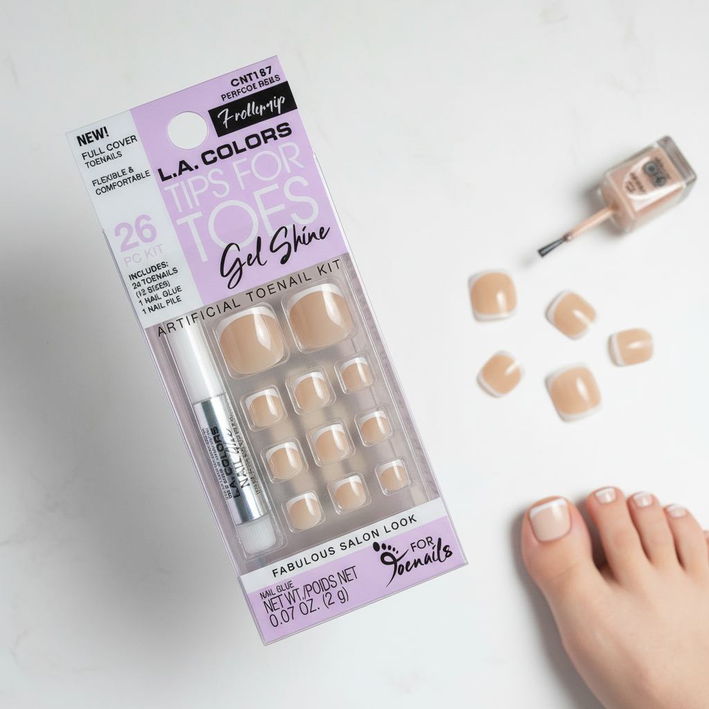 LA Colors Tips for Toes Gel Shine 26 Pc Kit French Manicure Glue-On Toe Nails