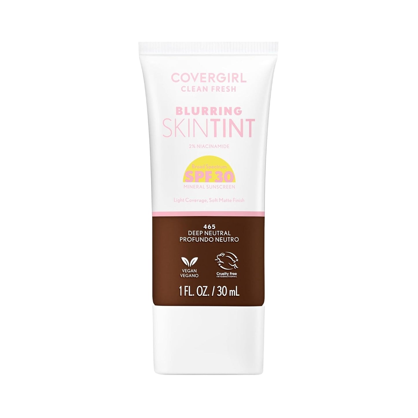 COVERGIRL Clean Fresh Blurring Skin Tint with SPF 30, 465 Deep Neutral