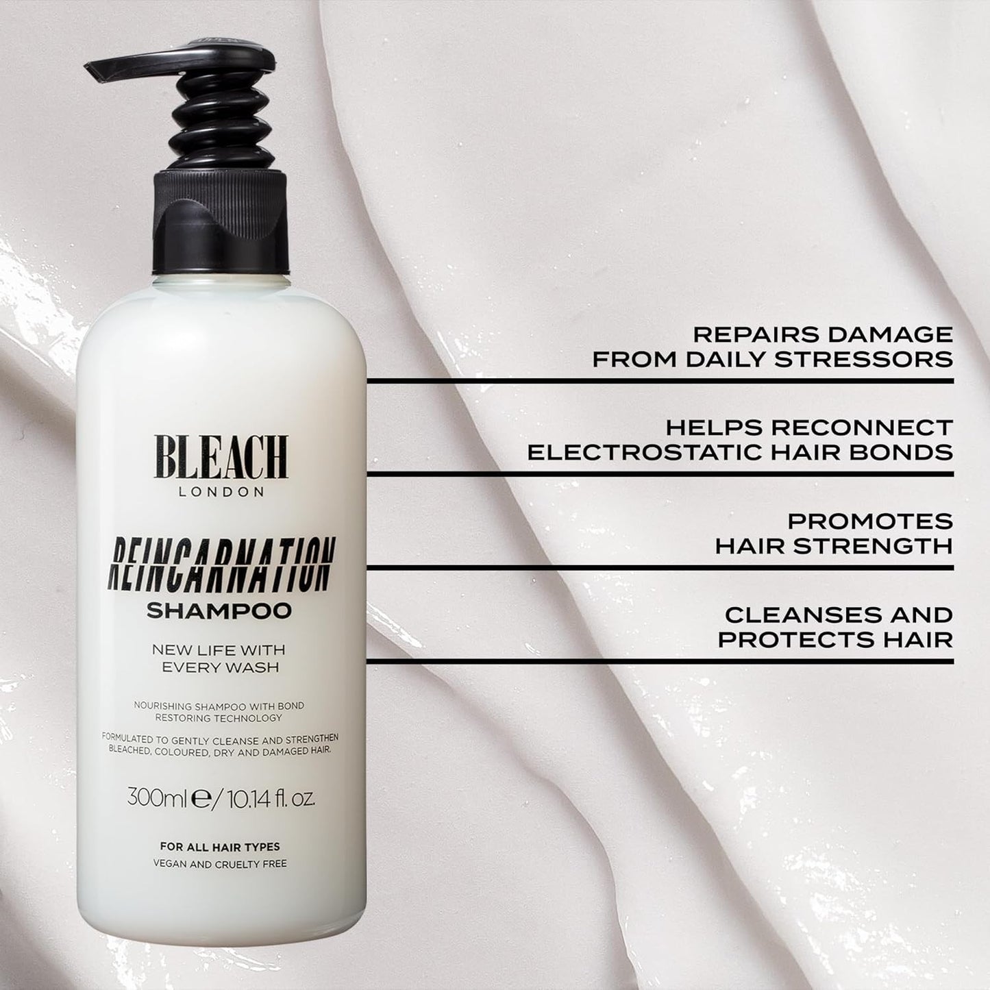 Bleach London Reincarnation Shampoo Bond Restoring Damaged 10 14 fl oz For Dry Damaged Bleached or Coloured Hair Strengthens with Creatine Amino Acids Ammonia Paraben Free