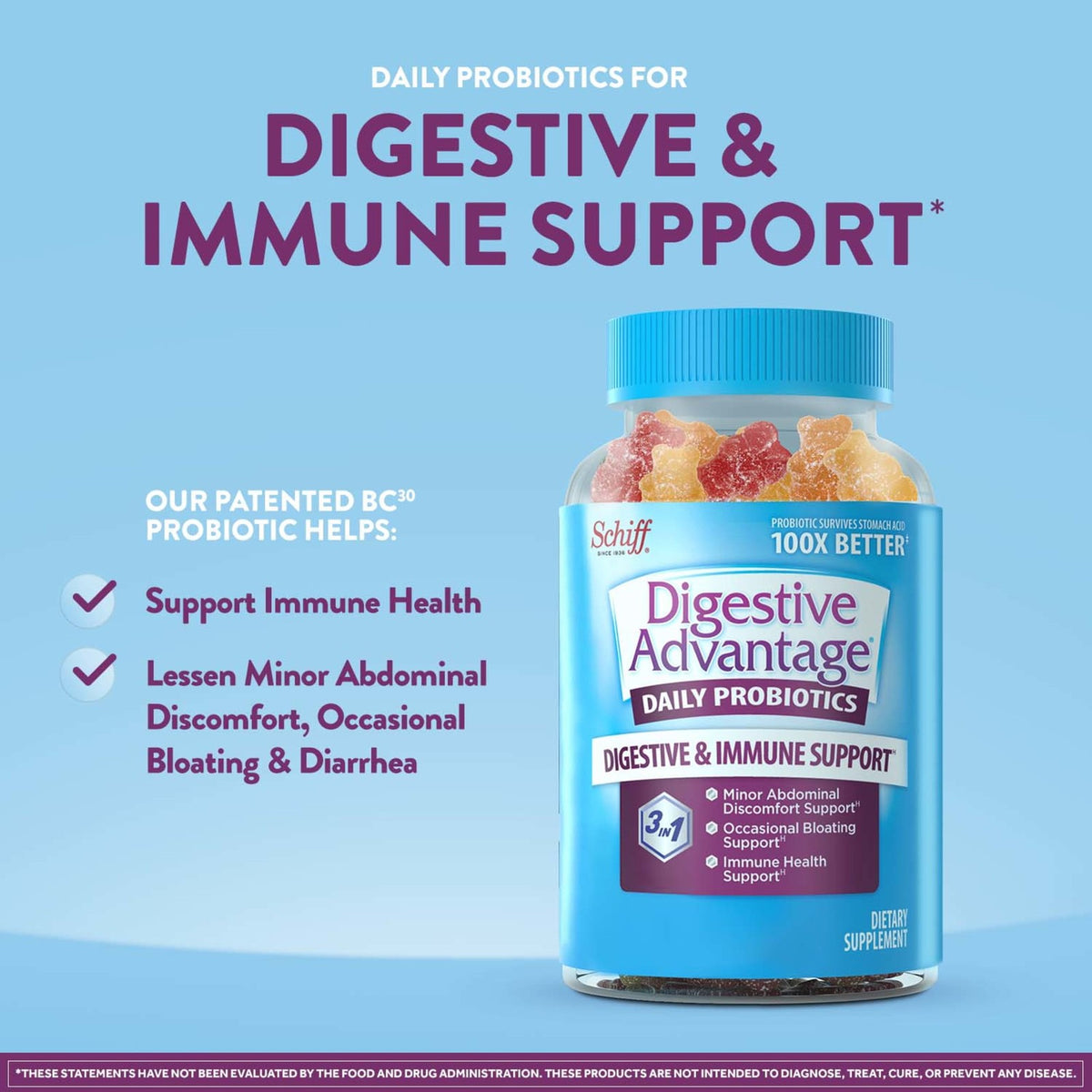 Digestive Advantage Daily Probiotics For Women And Men, Gut Health, 80 Gummies