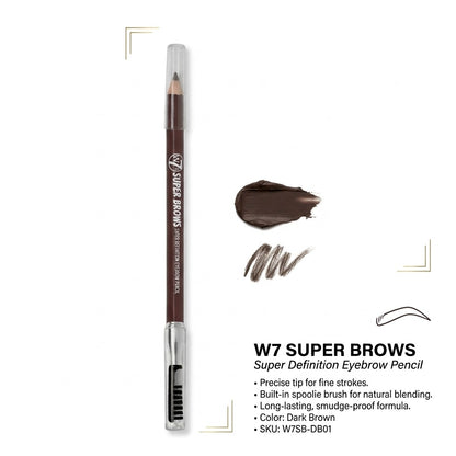 W7 Super Brows Super Definition HD Eyebrow Pencil - Brown - Dual Ended Spoolie