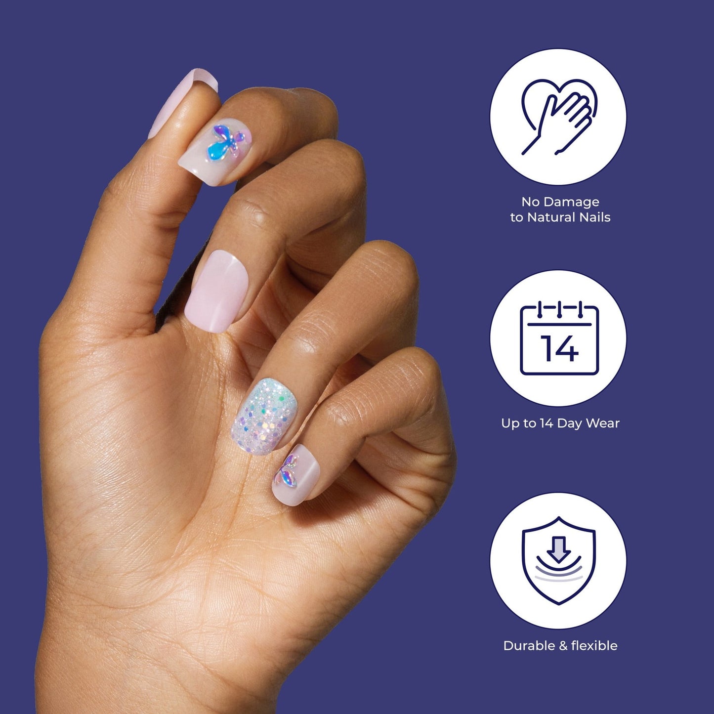 KISS Gel Fantasy Allure Ready-To-Wear Long Almond Fake Nails, Pink & Silver