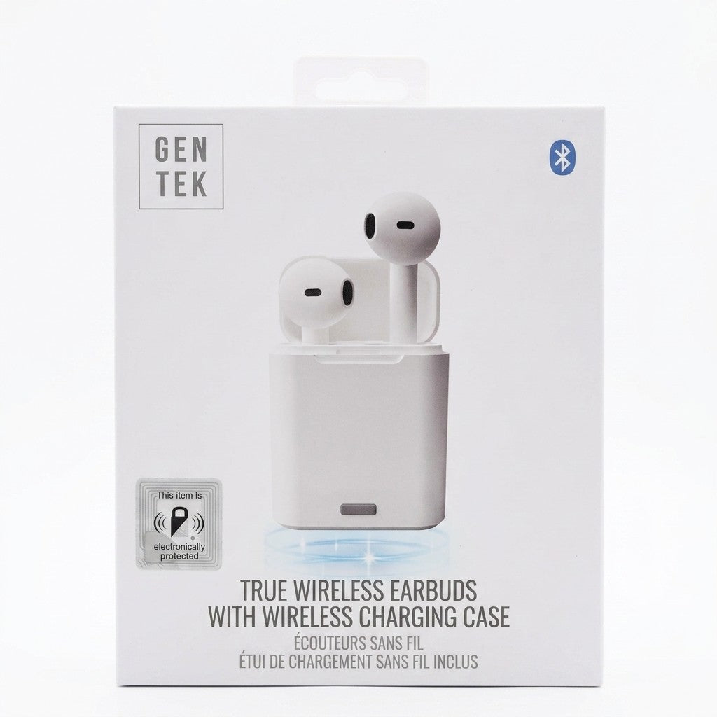 Gen Tek True Wireless Earbuds White Bluetooth TWS Wireless Charging Case