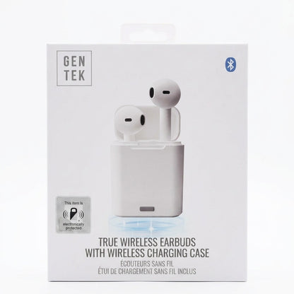 Gen Tek True Wireless Earbuds White Bluetooth TWS Wireless Charging Case