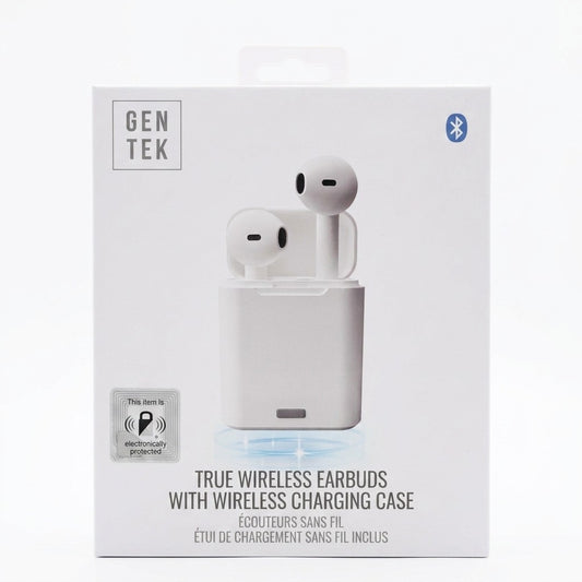 Gen Tek True Wireless Earbuds White Bluetooth TWS Wireless Charging Case