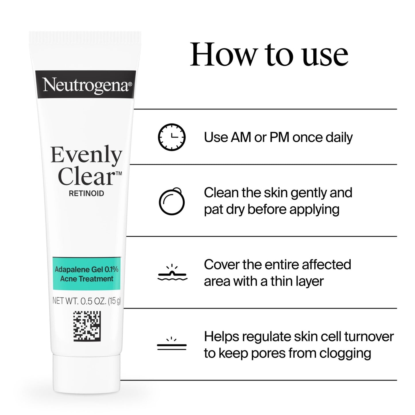 Neutrogena Evenly Clear Retinoid, Adapalene Gel 0.1%, 0.5 oz