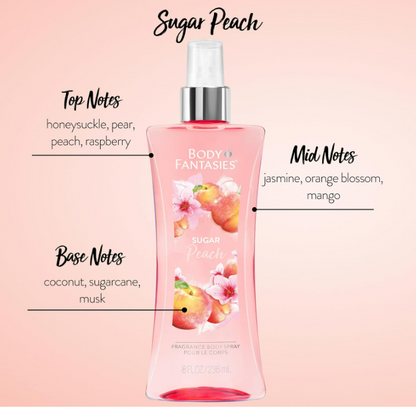 Body Fantasies Signature Fragrance Body Spray, Sugar Peach, 8 fl oz