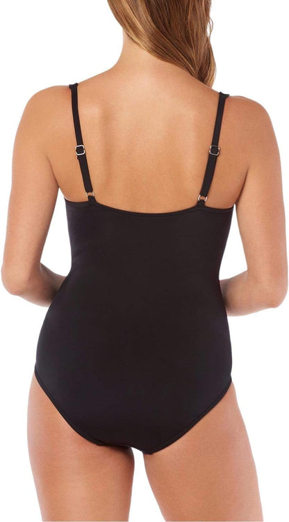 Swim Solutions Womens Shirred Tummy-Control One-Piece Swimsuit 18 Black