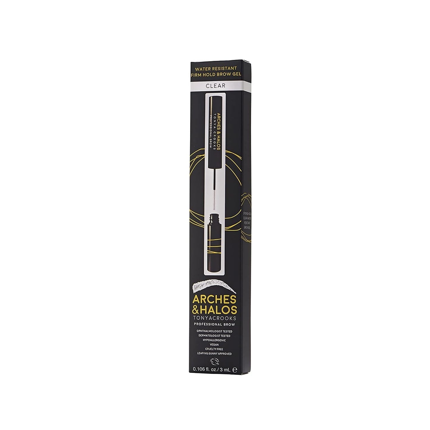 Arches and Halos Water Resistant Firm Hold Eyebrow Gel - Clear Brow Gel for Lasting Definition - Non Flaking Weightless Formula - Vegan - 0.1 oz