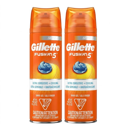 2 Pack Gillette Fusion5 Ultra Sensitive Cooling Shave Gel 7oz Men's Shaving Crea