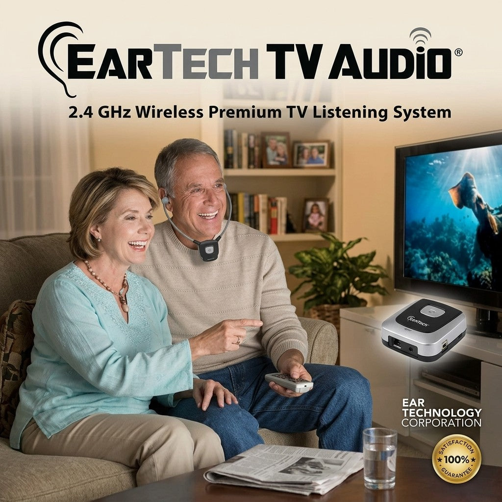 EarTech TV Audio 2.4GHz Wireless Premium TV Listening System Headset 100ft Range
