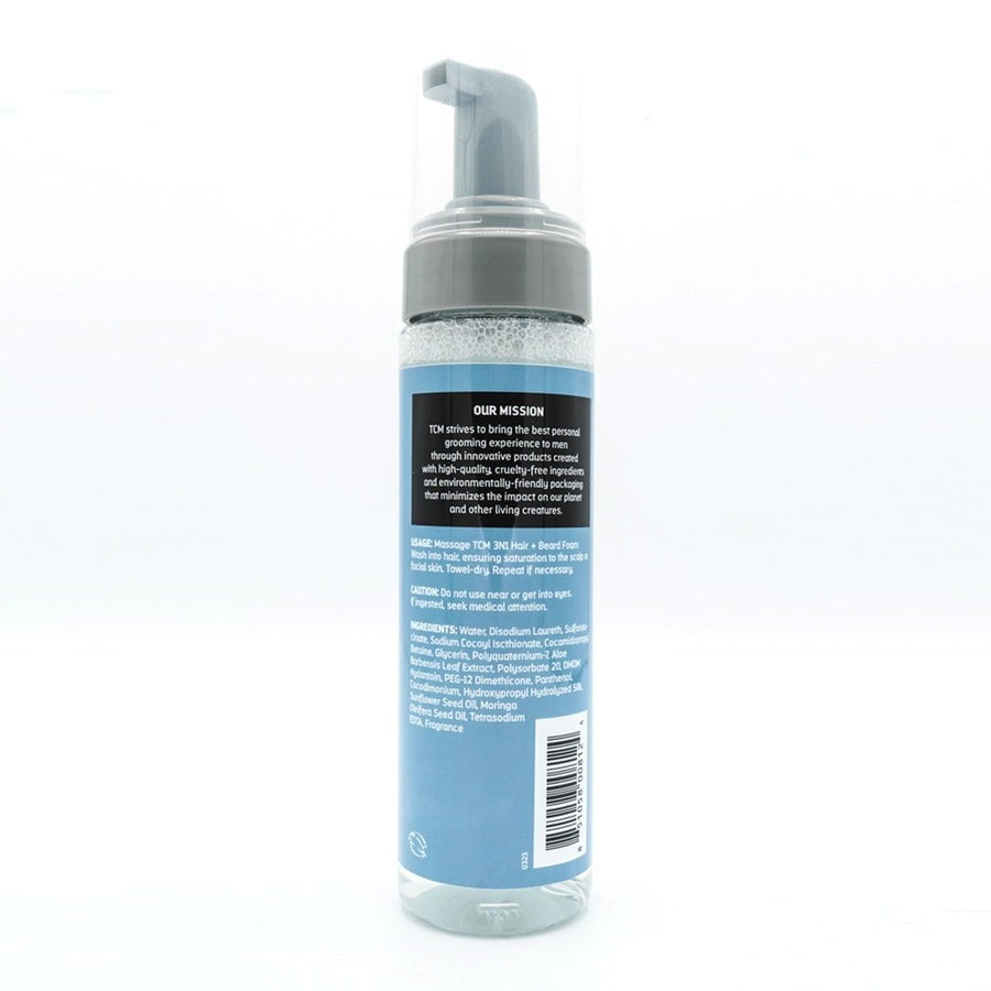 TCM 3N1 Hair & Beard Foam Wash, Shampoo & Conditioner, Hydrates & Softens 7.5 Fl oz