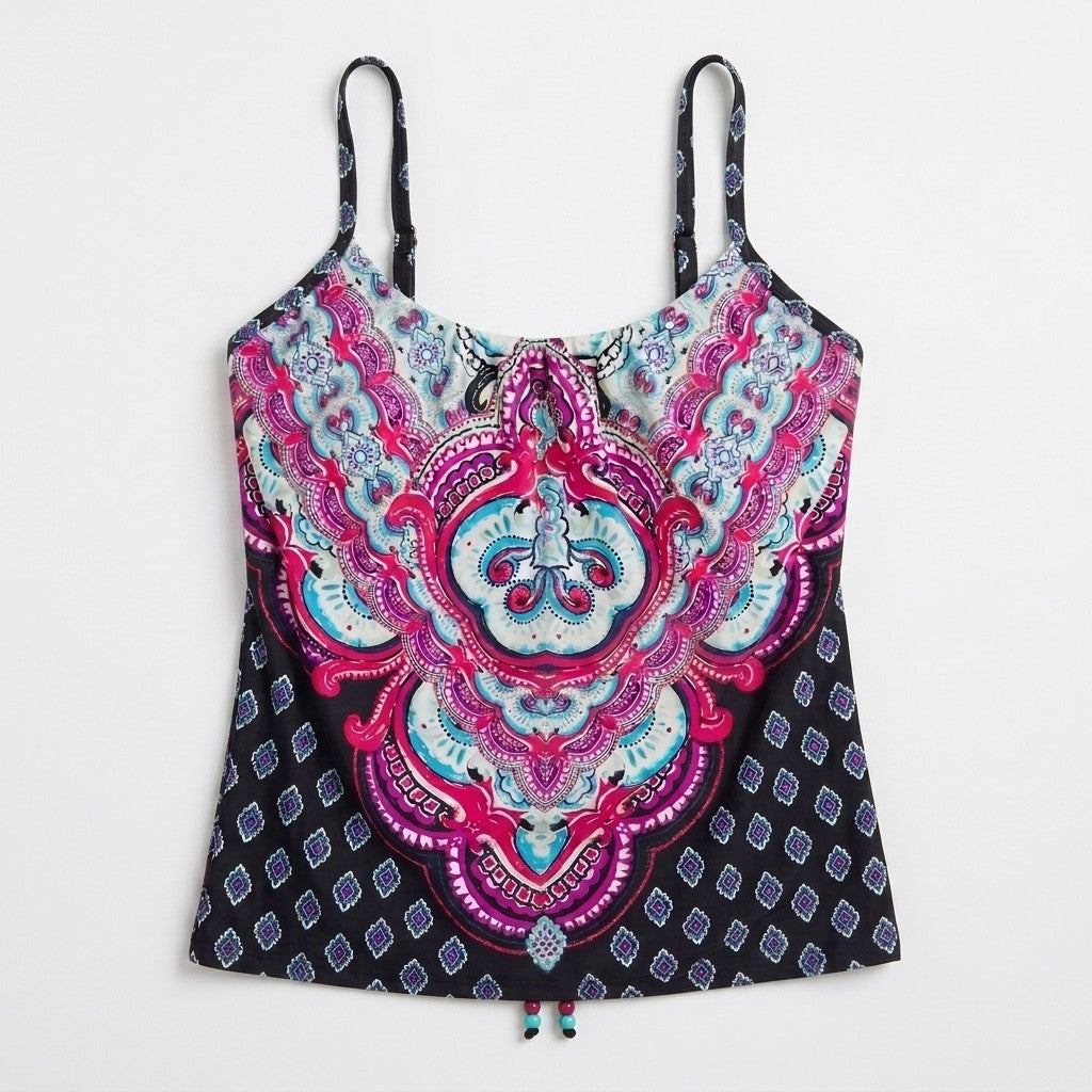 24th & Ocean Women's High Neck Underwire Tankini Swim Top Black Purple Large L