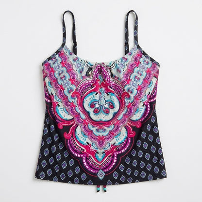 24th & Ocean Women's High Neck Underwire Tankini Swim Top Black Purple Large L