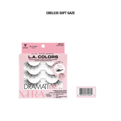 L.A. COLORS DRAMATILASH Faux Mink Lashes 3-Pack Soft Gaze CBEL535 3D Curl Reusab