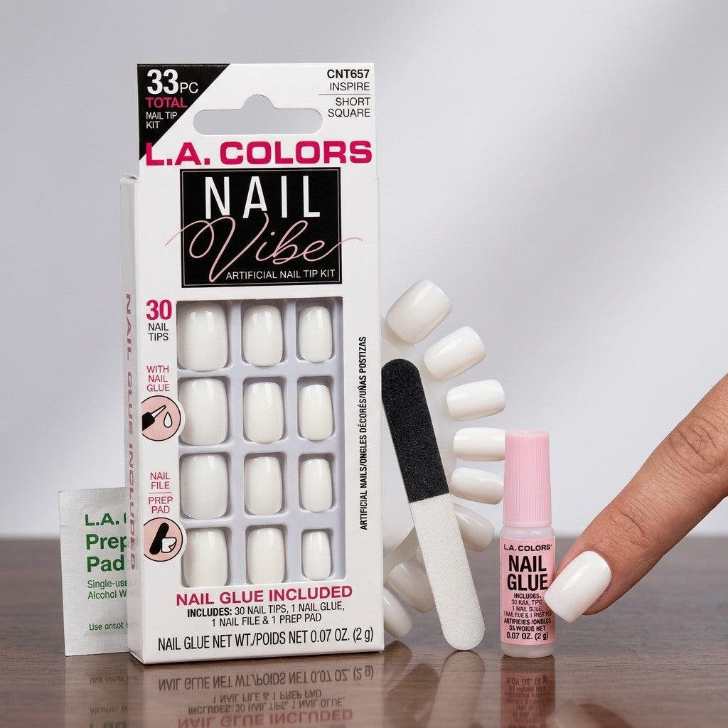 L.A. Colors Nail Vibe Artificial Nail Tip Kit Inspire Short Square White CNT657