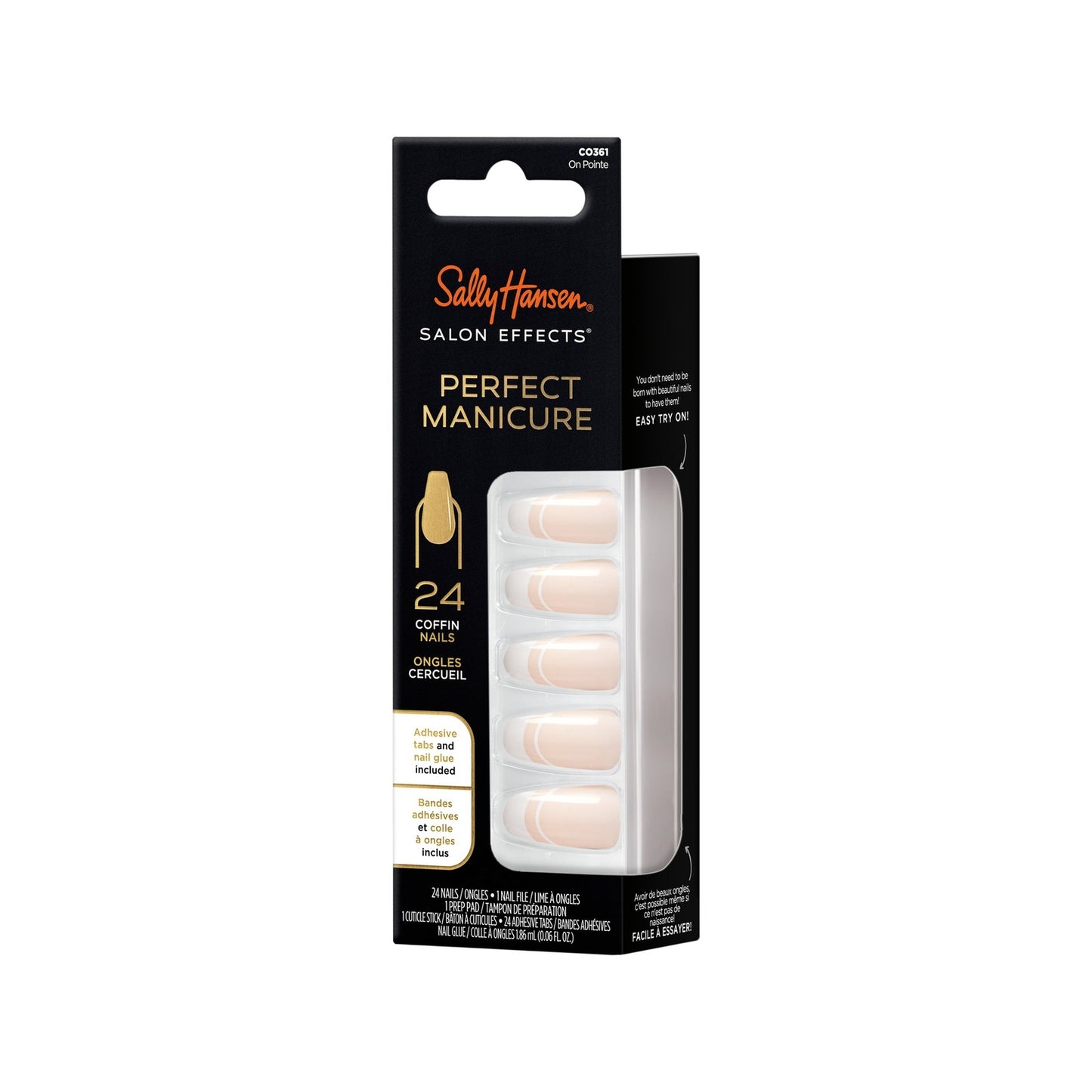 Sally Hansen Perfect Manicure Press On Nails, Coffin Shape, On Pointe French Man