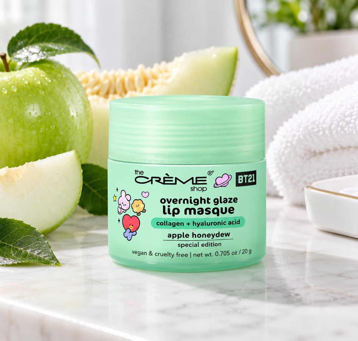 The Crème Shop x BT21 Overnight Glaze Lip Masque, Apple Honeydew, 20 g