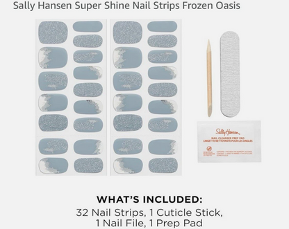Sally Hansen Salon Effects Nail Strips No UV Light Needed No Dry Time Long Lasting Non Damaging 32 Nail Strips 1 Cuticle Stick Nail File Prep Pad Frozen Oasis