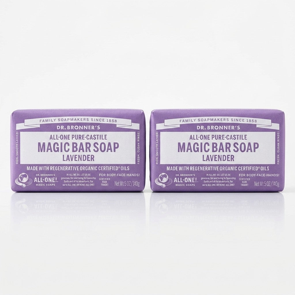 2 Pack Dr. Bronner's Magic Bar Soap Lavender Pure-Castile 5oz Organic Vegan