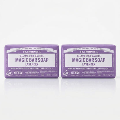 2 Pack Dr. Bronner's Magic Bar Soap Lavender Pure-Castile 5oz Organic Vegan