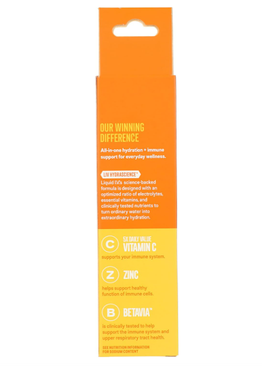 Liquid I.V. Hydration Multiplier Immune Support Tangerine 3 Pack (9 Sticks Total)