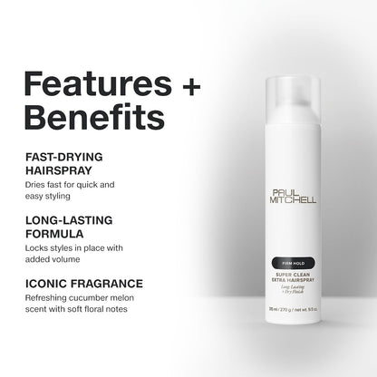 Paul Mitchell Super Clean Extra Hairspray, Long-Lasting, Firm Hold, 9.5 oz