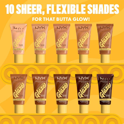 NYX PROFESSIONAL MAKEUP Buttermelt Glaze Soft Glow Skin Tint + SPF 30 Up To 12HR Wear, 10 Chocolate Butta